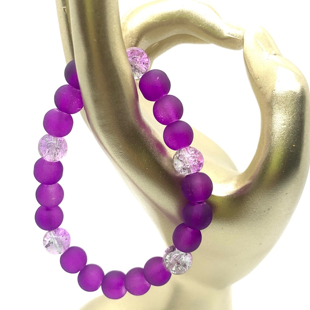 Purple Rain Glass & Crackle Glass Beaded Bracelet